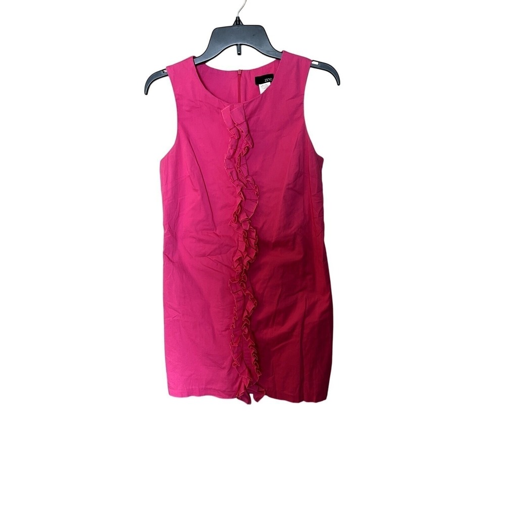 Zinc Womens Hot Pink Ruffle Front Sleeveless Sheath Dress Size M Made in USA